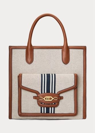 Lauren Tan/Navy Women’s Ralph Lauren Canvas Large Tote Bags