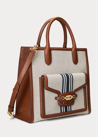 Lauren Tan/Navy Women’s Ralph Lauren Canvas Large Tote Bags