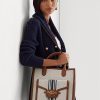 Lauren Tan/Navy Women’s Ralph Lauren Canvas Large Tote Bags