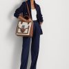 Lauren Tan/Navy Women’s Ralph Lauren Canvas Large Tote Bags