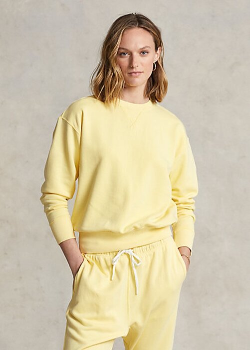 Žluté dámské mikiny Ralph Lauren z organické bavlny s výstřihem Žluté dámské mikiny Ralph Lauren z organické bavlny s výstřihem