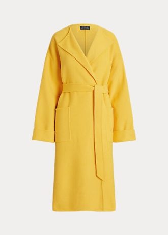 Žluté dámské oboustranné zavinovací kabáty Ralph Lauren z vlněné směsi Žluté dámské oboustranné zavinovací kabáty Ralph Lauren z vlněné směsi