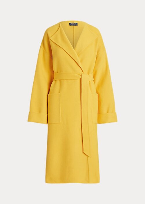 Žluté dámské oboustranné zavinovací kabáty Ralph Lauren z vlněné směsi Žluté dámské oboustranné zavinovací kabáty Ralph Lauren z vlněné směsi