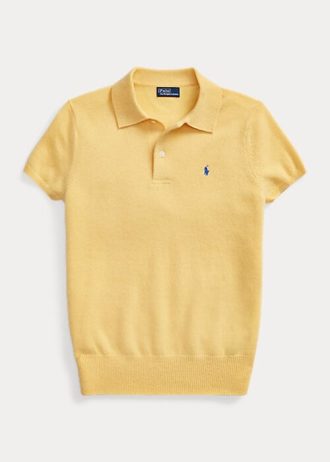 Žluté dámské Slim Fit kašmírové polokošile Ralph Lauren Žluté dámské Slim Fit kašmírové polokošile Ralph Lauren