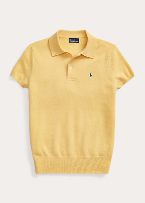 Žluté dámské Slim Fit kašmírové polokošile Ralph Lauren Žluté dámské Slim Fit kašmírové polokošile Ralph Lauren