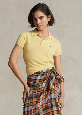 Žluté dámské Slim Fit kašmírové polokošile Ralph Lauren Žluté dámské Slim Fit kašmírové polokošile Ralph Lauren