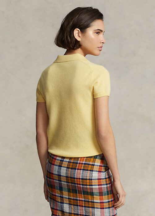 Žluté dámské Slim Fit kašmírové polokošile Ralph Lauren Žluté dámské Slim Fit kašmírové polokošile Ralph Lauren