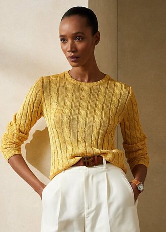 Žluté dámské svetry Ralph Lauren Cable-Knit Silk Crewneck Žluté dámské svetry Ralph Lauren Cable-Knit Silk Crewneck