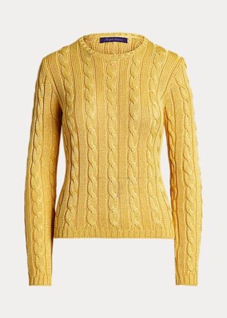 Žluté dámské svetry Ralph Lauren Cable-Knit Silk Crewneck Žluté dámské svetry Ralph Lauren Cable-Knit Silk Crewneck