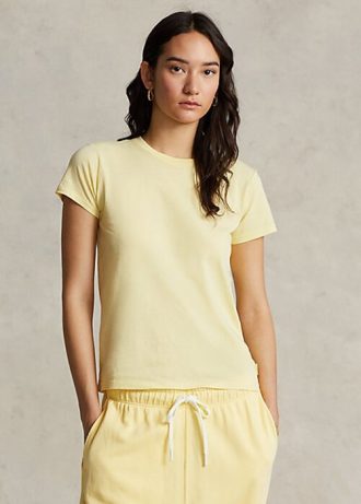 Žlutá dámská trička Ralph Lauren z organické bavlny s výstřihem Žlutá dámská trička Ralph Lauren z organické bavlny s výstřihem