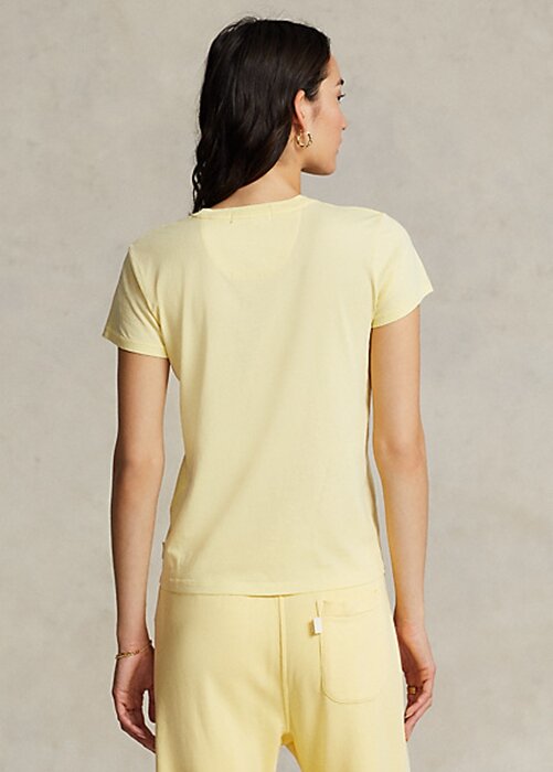 Žlutá dámská trička Ralph Lauren z organické bavlny s výstřihem Žlutá dámská trička Ralph Lauren z organické bavlny s výstřihem