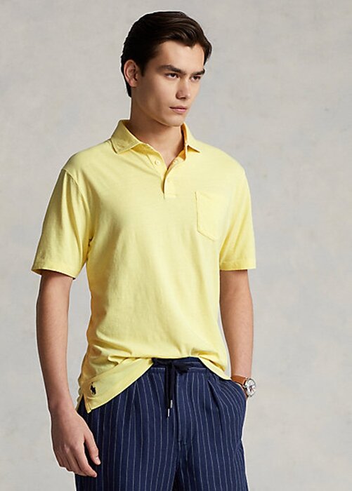 Žluté pánské bavlněno-lněné polokošile Ralph Lauren Classic Fit Žluté pánské bavlněno-lněné polokošile Ralph Lauren Classic Fit