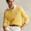 Žluté pánské svetry Ralph Lauren Bavlněné svetry s kabelovým úpletem Žluté pánské svetry Ralph Lauren Bavlněné svetry s kabelovým úpletem