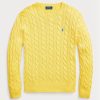 Žluté pánské svetry Ralph Lauren Bavlněné svetry s kabelovým úpletem Žluté pánské svetry Ralph Lauren Bavlněné svetry s kabelovým úpletem