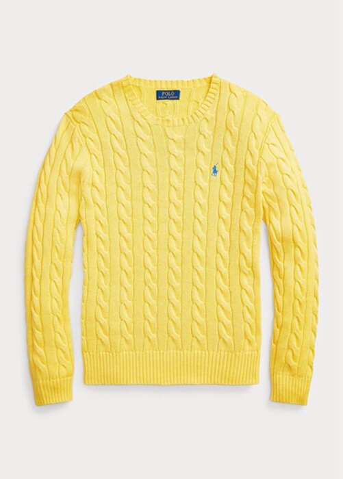 Žluté pánské svetry Ralph Lauren Bavlněné svetry s kabelovým úpletem Žluté pánské svetry Ralph Lauren Bavlněné svetry s kabelovým úpletem