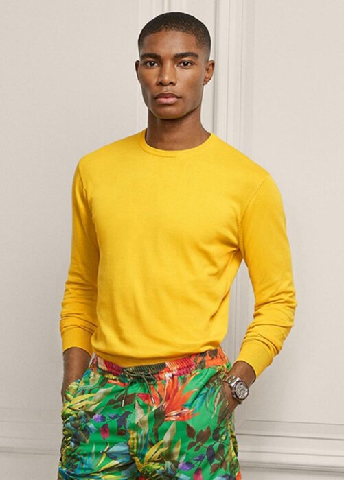 Žluté pánské svetry Ralph Lauren Cotton Crewneck Žluté pánské svetry Ralph Lauren Cotton Crewneck