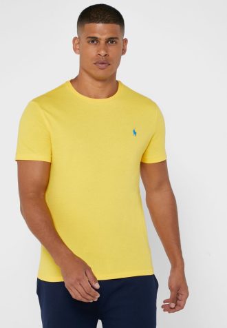 Žlutá pánská trička Ralph Lauren s logem na hrudi a výstřihem