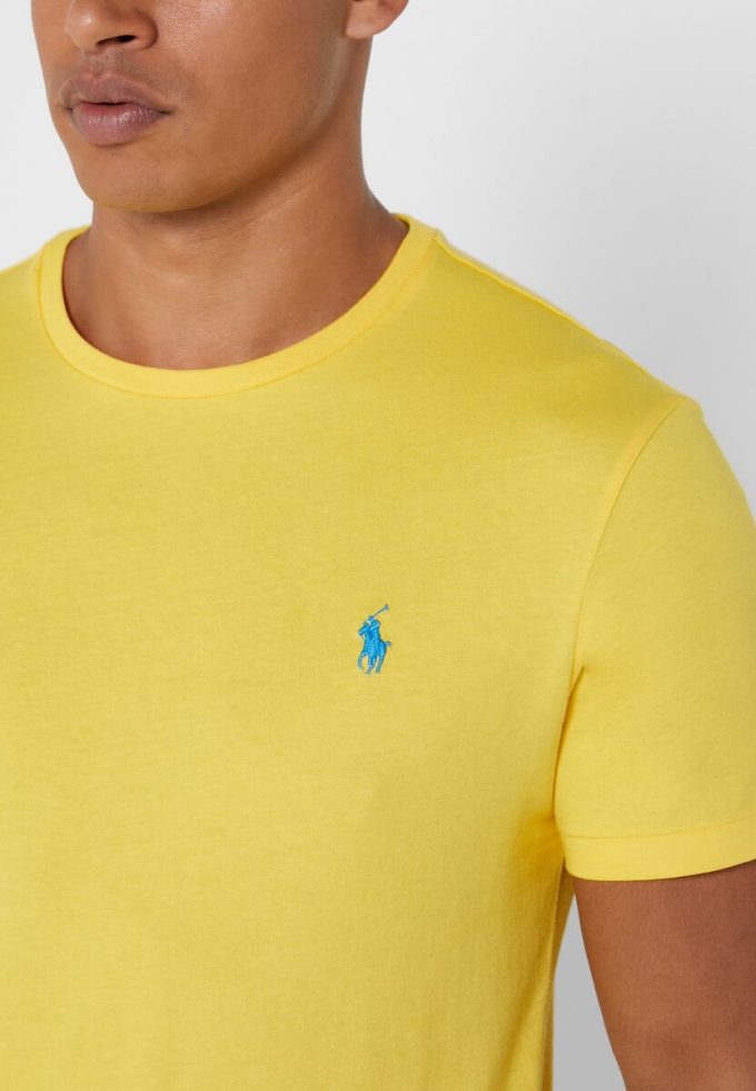 Žlutá pánská trička Ralph Lauren s logem na hrudi a výstřihem