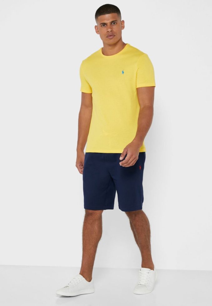 Žlutá pánská trička Ralph Lauren s logem na hrudi a výstřihem