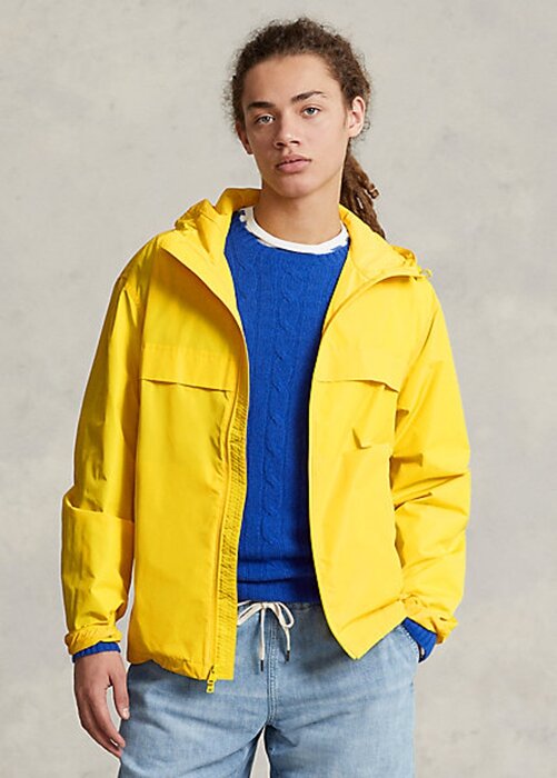 Žluté pánské vodoodpudivé bundy s kapucí Ralph Lauren Žluté pánské vodoodpudivé bundy s kapucí Ralph Lauren