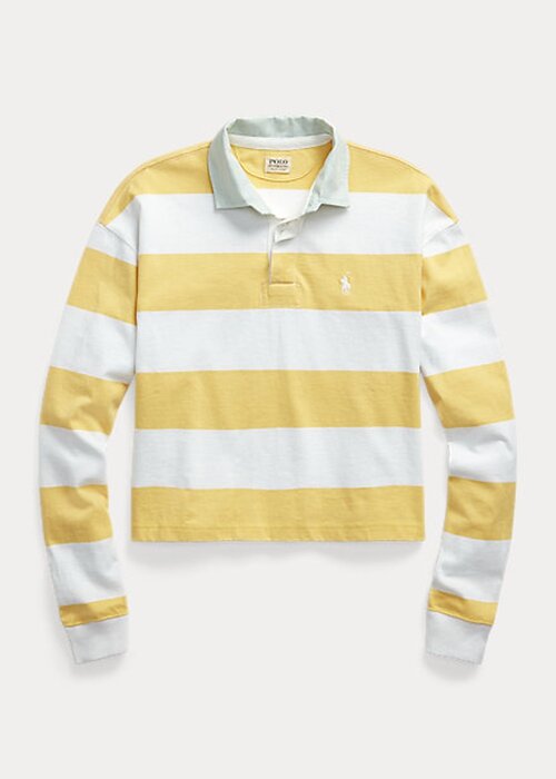 Žluté dámské ragbyové košile Ralph Lauren s pruhovaným zkráceným Jersey Žluté dámské ragbyové košile Ralph Lauren s pruhovaným zkráceným Jersey