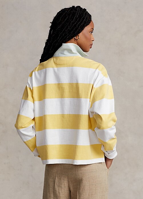 Žluté dámské ragbyové košile Ralph Lauren s pruhovaným zkráceným Jersey Žluté dámské ragbyové košile Ralph Lauren s pruhovaným zkráceným Jersey