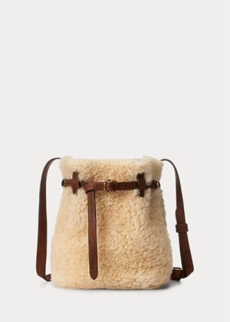 Medové/smetanové dámské kabelky Ralph Lauren Shearling Mini Bellport Bucket Bags