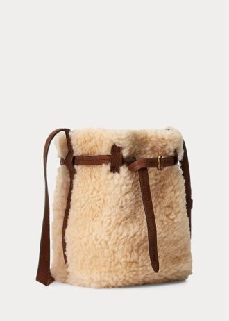 Medové/smetanové dámské kabelky Ralph Lauren Shearling Mini Bellport Bucket Bags