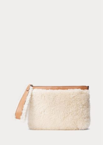 Medově/smetanová dámská obálková kabelka Ralph Lauren Shearling