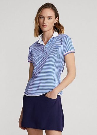 Modré/bílé dámské pruhované Jersey Polo trička Ralph Lauren