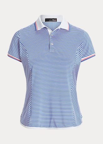 Modré/bílé dámské pruhované Jersey Polo trička Ralph Lauren