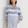 Modré / bílé dámské pruhované oversize plátěné košile Ralph Lauren Modré / bílé dámské pruhované oversize plátěné košile Ralph Lauren