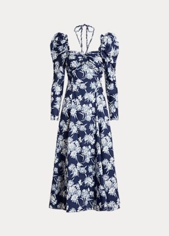 Modré dámské šaty Ralph Lauren s květinovými bavlněnými ohlávkami