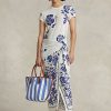 Modré dámské šaty Ralph Lauren s umělým zavinovacím žerzejem Modré dámské šaty Ralph Lauren s umělým zavinovacím žerzejem