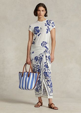 Modré dámské šaty Ralph Lauren s umělým zavinovacím žerzejem