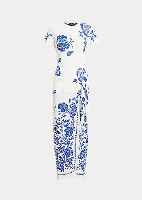 Modré dámské šaty Ralph Lauren s umělým zavinovacím žerzejem Modré dámské šaty Ralph Lauren s umělým zavinovacím žerzejem