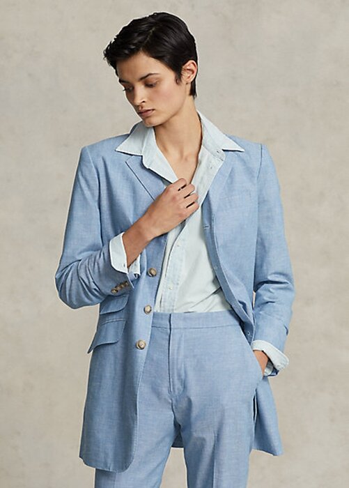 Modré dámské bavlněné sako Ralph Lauren Long Chambray Modré dámské bavlněné sako Ralph Lauren Long Chambray