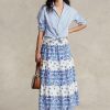 Modré dámské bavlněné sukně Ralph Lauren s květinovými pruhy Modré dámské bavlněné sukně Ralph Lauren s květinovými pruhy