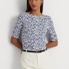 Modrá dámská bavlněná trička Ralph Lauren Floral Stretch Modrá dámská bavlněná trička Ralph Lauren Floral Stretch