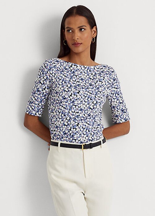 Modrá dámská bavlněná trička Ralph Lauren Floral Stretch Modrá dámská bavlněná trička Ralph Lauren Floral Stretch