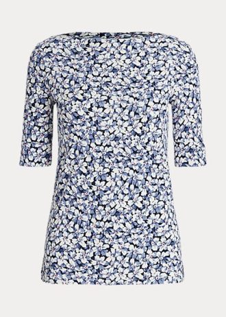 Modrá dámská bavlněná trička Ralph Lauren Floral Stretch