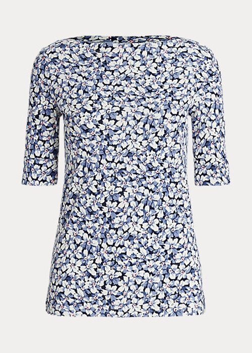 Modrá dámská bavlněná trička Ralph Lauren Floral Stretch Modrá dámská bavlněná trička Ralph Lauren Floral Stretch