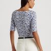 Modrá dámská bavlněná trička Ralph Lauren Floral Stretch Modrá dámská bavlněná trička Ralph Lauren Floral Stretch