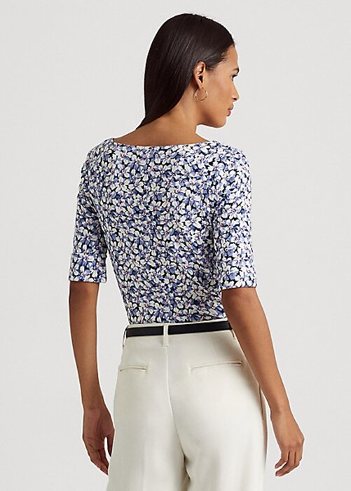 Modrá dámská bavlněná trička Ralph Lauren Floral Stretch Modrá dámská bavlněná trička Ralph Lauren Floral Stretch