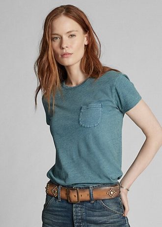 Modrá dámská bavlněná trička Ralph Lauren Indigo s kapsami Modrá dámská bavlněná trička Ralph Lauren Indigo s kapsami