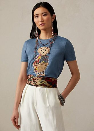 Modrá dámská bavlněná trička Ralph Lauren Island Polo Bear