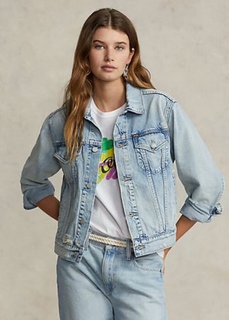 Modré dámské bundy Ralph Lauren Denim Trucker
