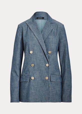 Modré dámské dvouřadé sako Chambray Ralph Lauren Modré dámské dvouřadé sako Chambray Ralph Lauren