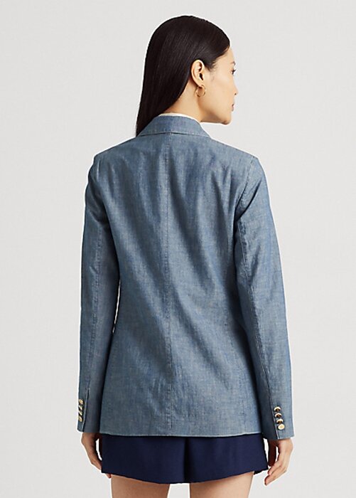 Modré dámské dvouřadé sako Chambray Ralph Lauren Modré dámské dvouřadé sako Chambray Ralph Lauren