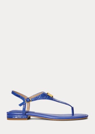 Modré dámské embosované kožené sandály Ralph Lauren Ellington